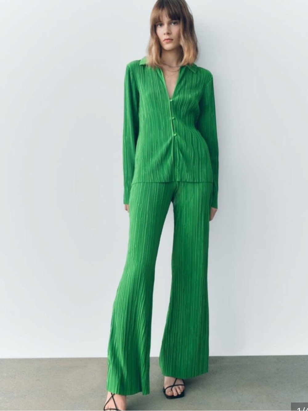 Zara Bright Green Pleated Wide-Leg Pants